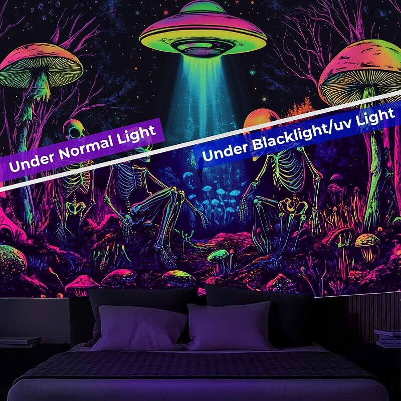 Halloween Blacklight Tapestry Glow in the Dark Glow Party UV Reactive Skull Aliens Trippy Forest Misty Nature Landscape Hanging Tapestry Wall Art Mural for Living Room Bedroom4