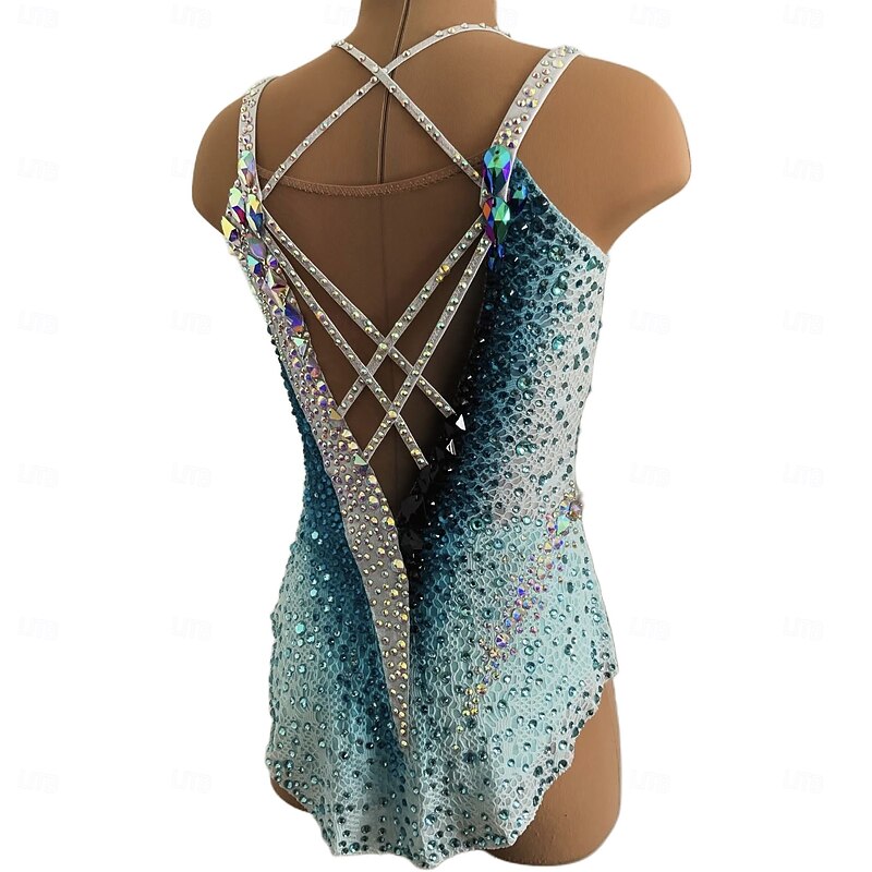 Rhythmic Gymnastics Leotard Women's Girls' Ice Skating Gymnastics Leotard White Thumbhole Halo Dyeing High Elasticity Professional Competition Skating Wear Crystal / Rhinestone Sleeveless Ice Skating Figure2