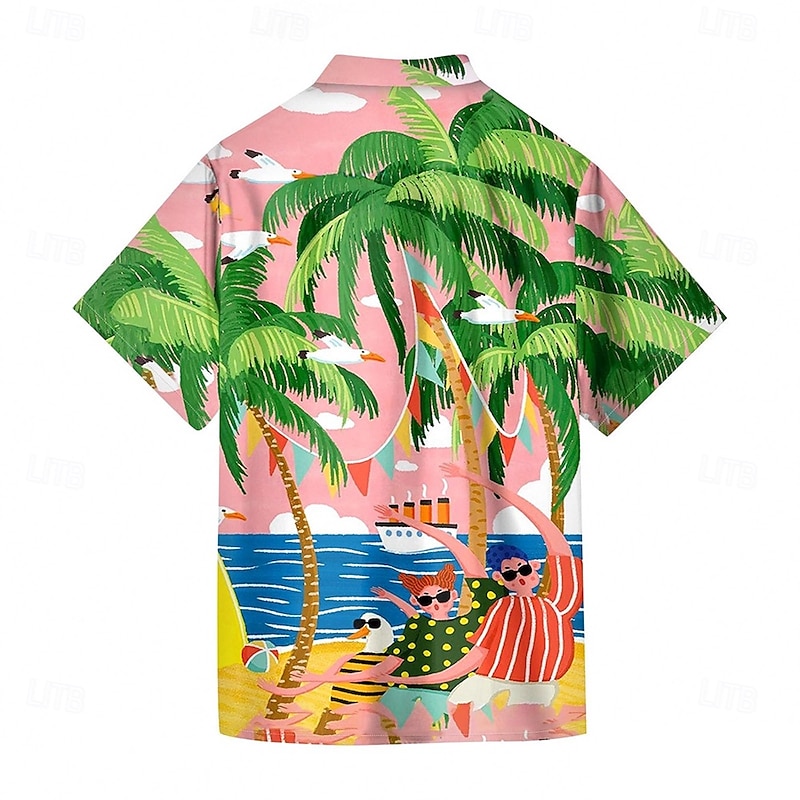 Men's Coconut Tree Tropical Plants Summer Hawaiian Shirt Button Up Shirt Aloha Shirt Short Sleeve Hawaiian Vacation Holiday Beach Wear Summer Spring Turndown 3D Print Collared Shirts Pink2