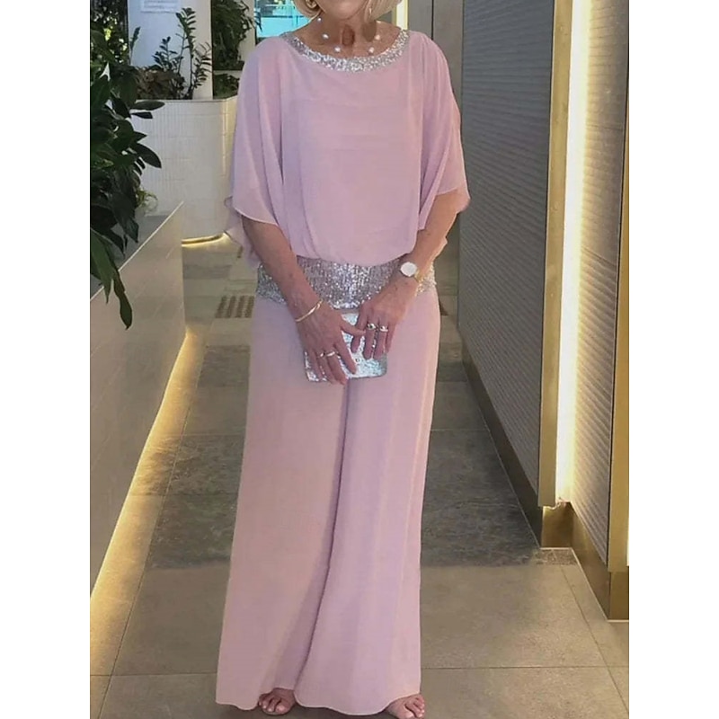 Women's 2 Pieces Fashion Streetwear Daily Pants Sets 3/4 Length Sleeve Crew Neck Solid Color Sequins Patchwork Casual Daily Black White Pink Summer Regular Fit3