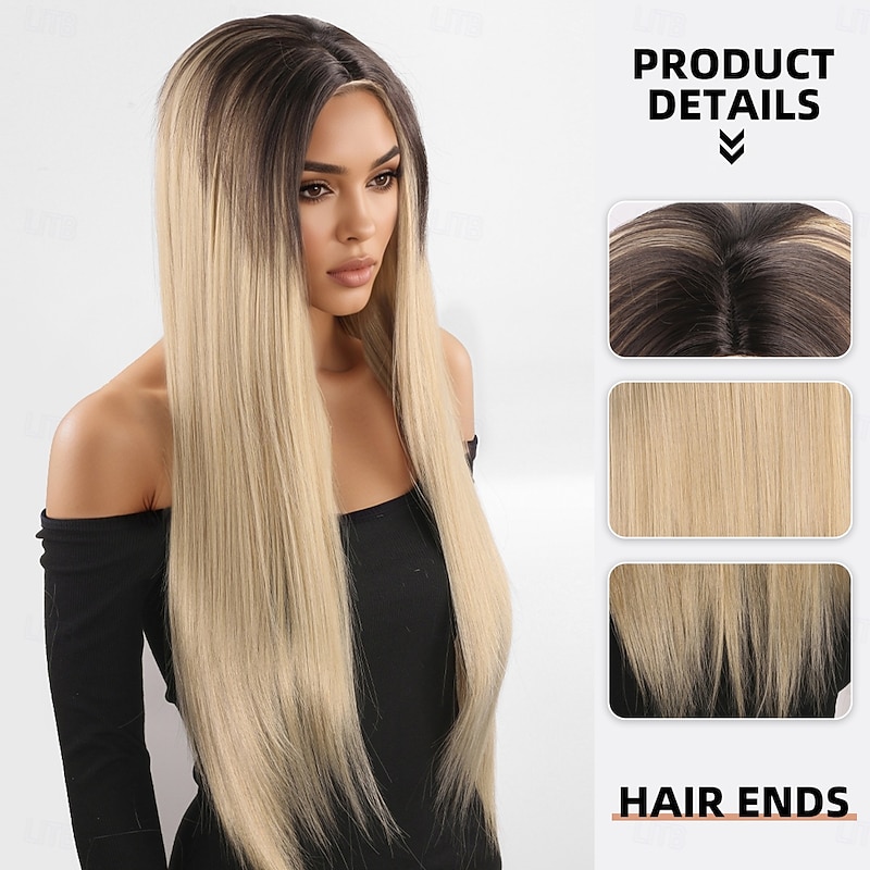 Synthetic Wig kinky Straight Yaki Straight Layered Haircut With Bangs Wig 32 inches A1 Synthetic Hair Women's Classic Comfortable2