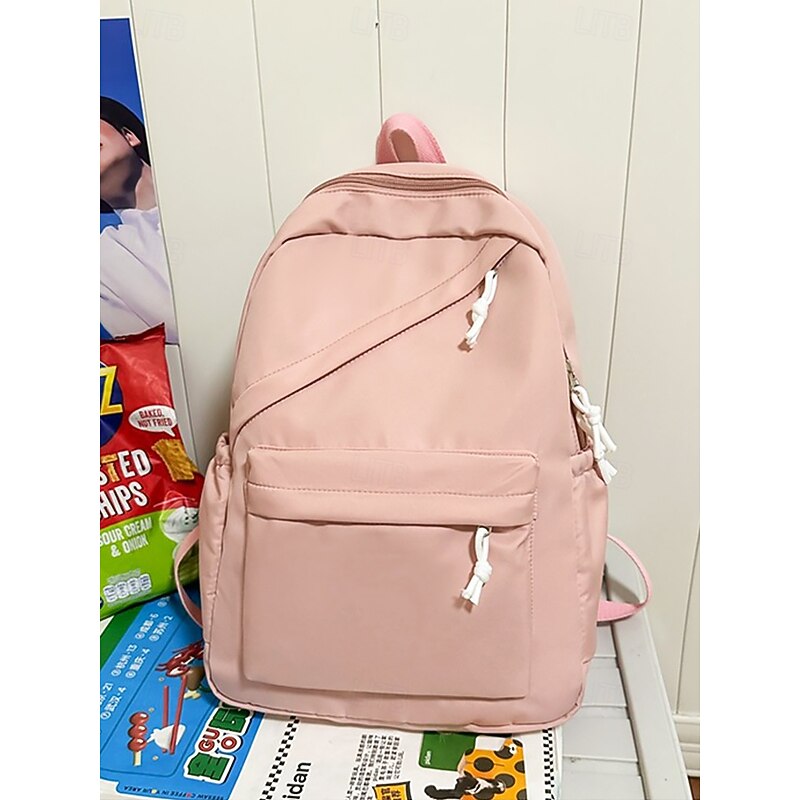 Unisex Solid Color Nylon School Backpack with Multi-Pocket Design – Lightweight, Minimalist Style Bookbag for Teenagers and College Students2