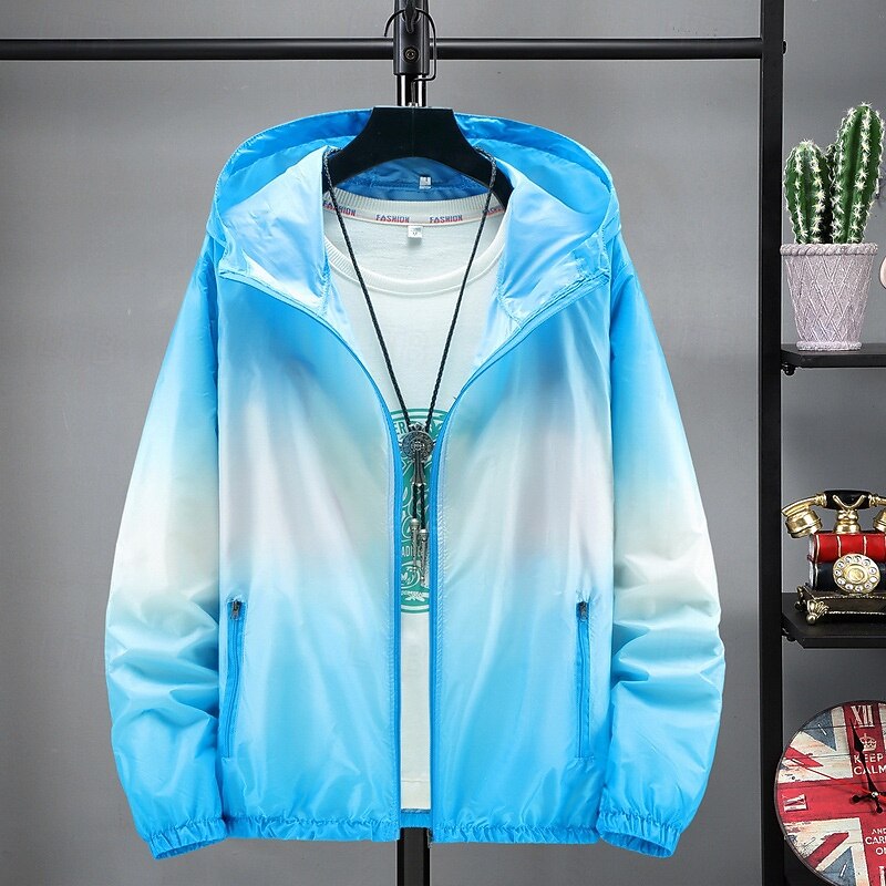 Men's Lightweight Jacket Outdoor Jacket Summer Jacket Vacation Daily Sunscreen Quick Dry Pocket Summer Spring Gradual Fashion Classic Hooded Regular Yellow Pink Blue Orange Jacket