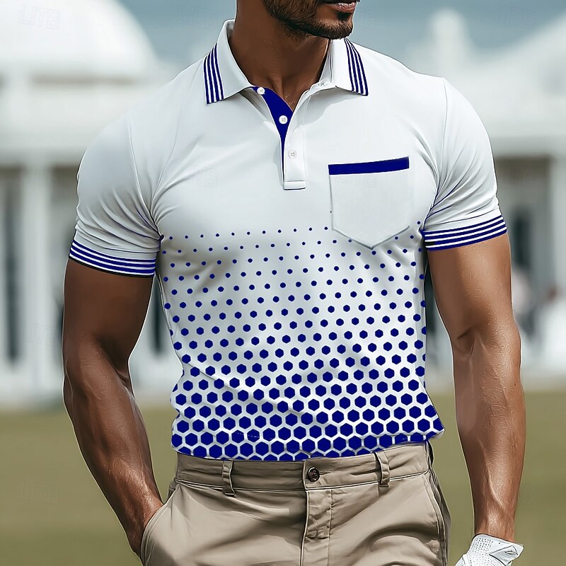 Men's Geometic Polo Short Sleeve Polo Shirts Collared Shirts Business Casual Outdoor Athleisure Daily Wear Buttons 3D Print Summer Black Blue Green2