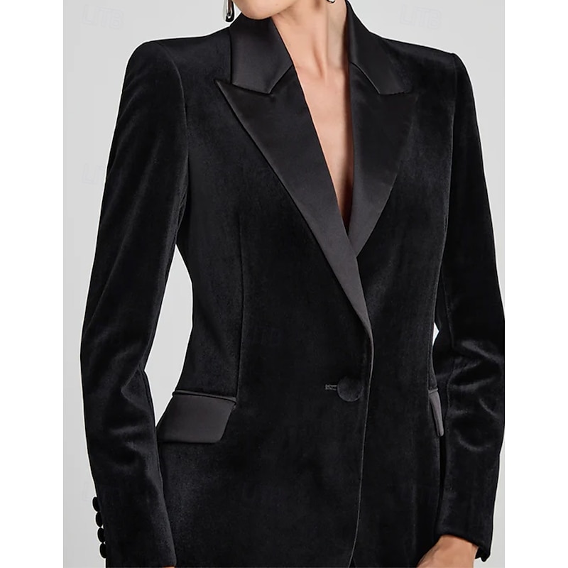 Women's 2 Pieces Suits Formal Wedding Guest Velvet Elegant Minimalist Long Sleeve Floor Length Peak Lapel Single Breasted2