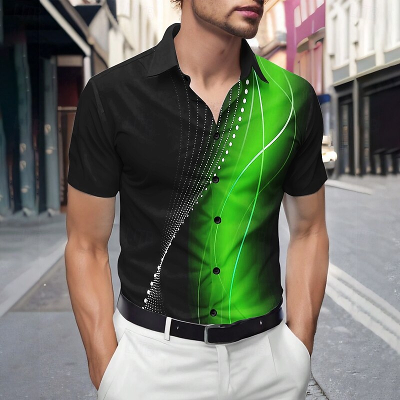 Men's Geometric Gradient Waves Shirt Summer Shirt Button Up Shirt Short Sleeve Fashion Casual Outdoor Vacation Dailywear Summer Spring Turndown 3D Print Collared Shirts Red Blue Green Gray2