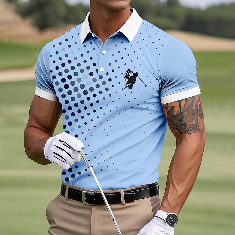 Men's Circle Golf Sports Polo Shirts Short Sleeve Polo Shirts Collared Shirts Casual Outdoor Sports Daily Wear 3D Print Summer Lake blue White Blue2