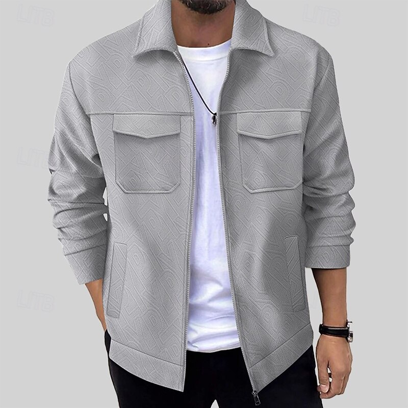 Men's Lightweight Jacket Shirt Jacket Transition Jacket Vacation Daily Warm Pocket Summer N / A Plain Fashion Classic Lapel Regular Black White Khaki Gray Jacket