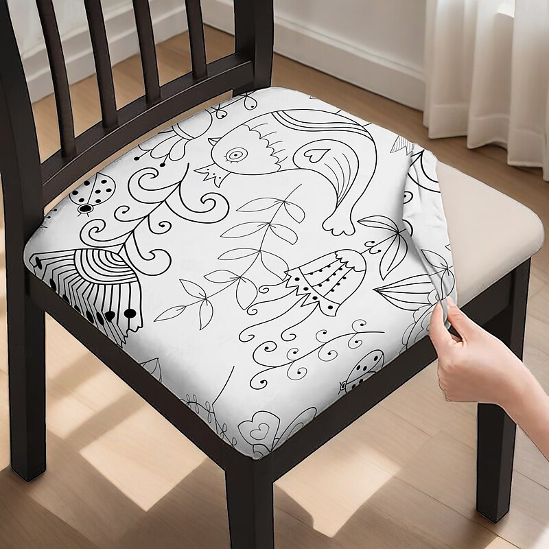 Dining Chair Seat Cover Stool Chair Cover Geometric Printed Polyester Slipcovers3