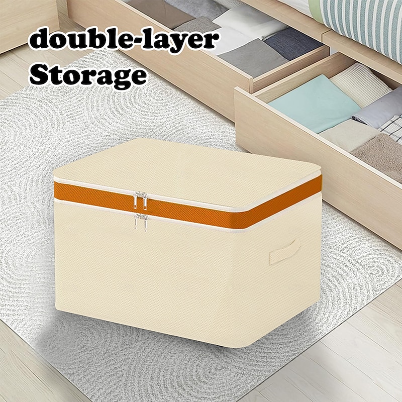 Underbed Clothes Storage Bag with Double Zipper, Foldable Wardrobe Organizer Box, Double Layer Oxford Fabric Storage Container, Portable Closet Storage for Clothes and Bedding2