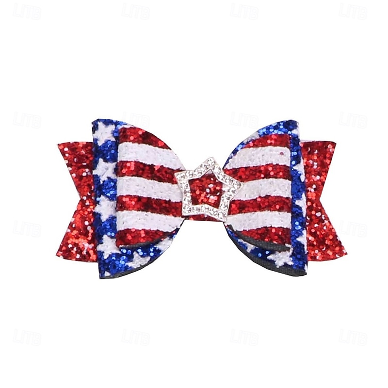 Independence Day Hair Clips 4th of July Glitter Hair Bow Clips Patriotic American Flag Hair Accessories with Star for Kids Girls