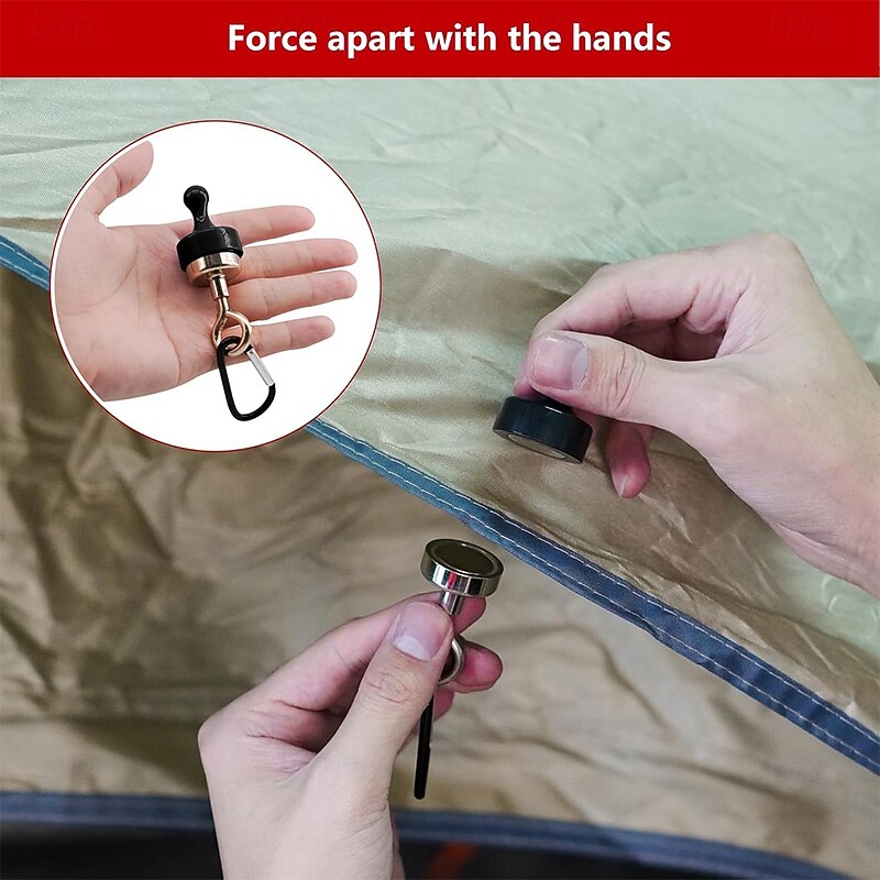 2 Sets Strong Magnet Hooks Pulling Force Rare Earth Magnetic Hooks with Countersunk Hole Eyebolt for Outdoor Hanging Camping LightSkylight Tent Fixer Hook with Mountaineering Buckle 2Pack4