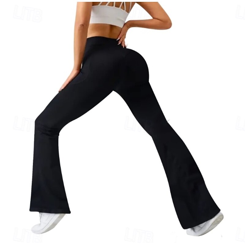 Women's EU / US Size Slim Flared Pants Cozy Leggings Bodysuits Workout Full Length High Waist Solid Colored Sports Stretchy Yoga Sports Ash Black 1# Coffee Spring, Fall, Winter, Summer Skinny4