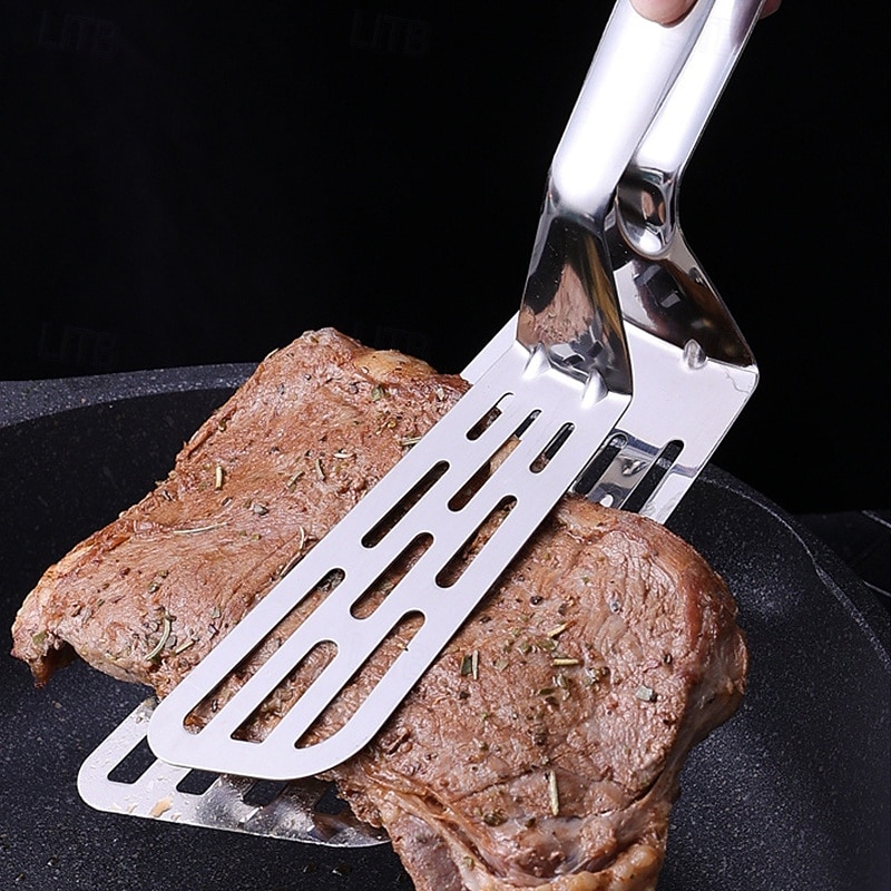 Stainless Steel Slotted Spatula - Stainless Steel Steak Clamps Kitchen Barbecue Food Flipping Spatula Tongs Clip For Burgers BBQ Pizza Pies Fish3
