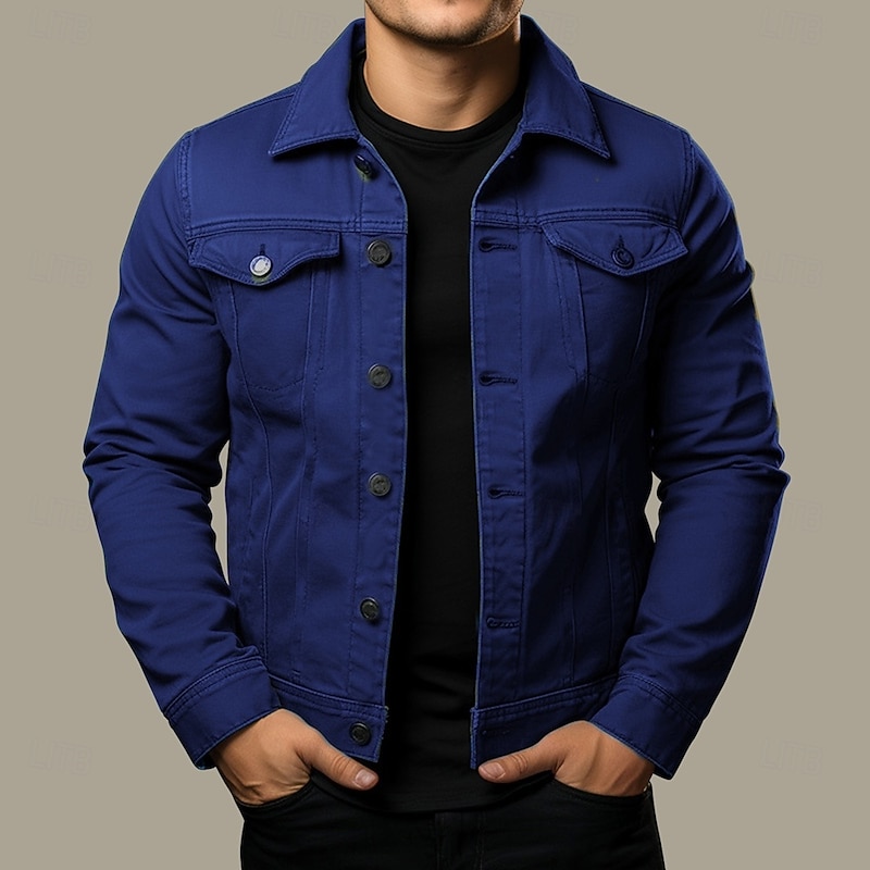 Men's Shirt Jacket Cargo Jacket Daily Wear Windproof Buttons All Seasons Solid Color Streetwear Lapel Regular Black White Red Navy Blue Blue Jacket4
