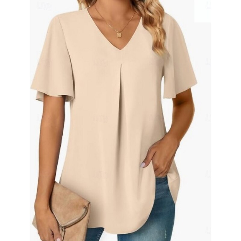 Women's T Shirt Plain Fashion Modern Casual Short Sleeve V Neck Regular Tops Daily Weekend Red Royal Blue Sky Blue Khaki Summer4