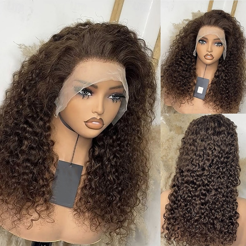 Remy Human Hair 5x5 Closure 13x4 Lace Front Wig Free Part Brazilian Hair Curly Auburn Wig 130% 150% Density 100% Virgin Glueless Pre-Plucked For Women Long Human Hair Lace Wig