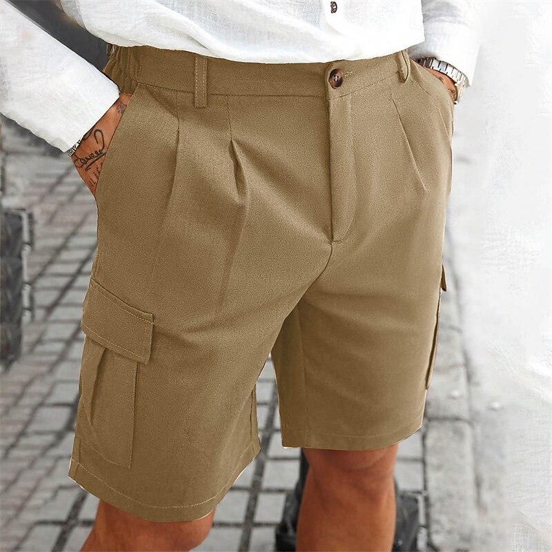 Men's Cargo Shorts Shorts Summer Shorts Ruched Multi Pocket Flap Pocket Plain Comfort Wearable Knee Length Outdoor Sport Daily Fashion Casual Black Navy Blue Micro-elastic