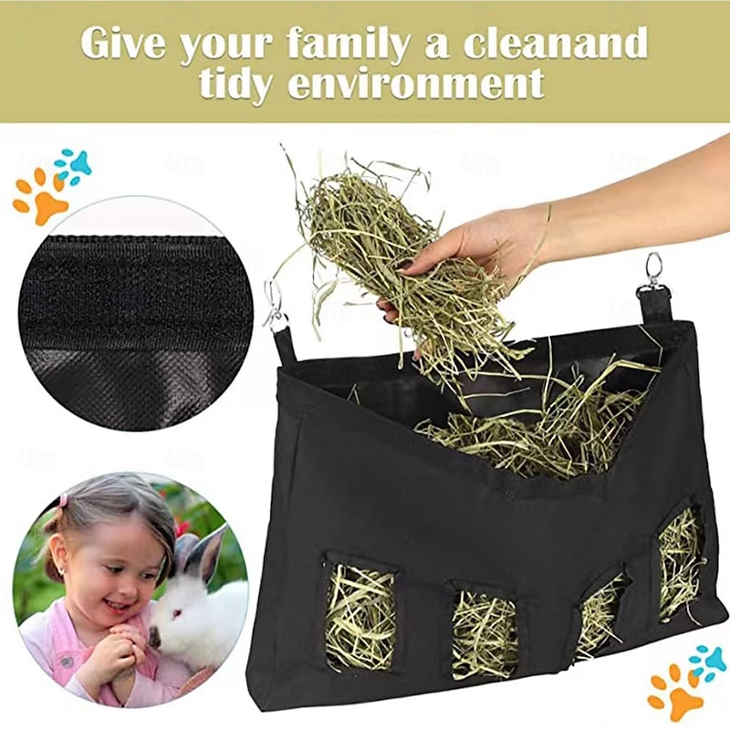 Rabbit Hay Feeder Bag,Hay Holder with Adjustable Shoulder Strap,Hay Bag Hanging Feeder for Rabbit Guinea Pig,Small Animals Hay Feeder Bag with Oxford Cloth Fabric3