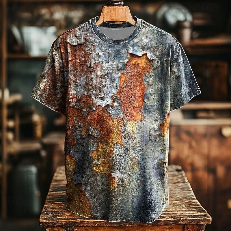 Men's Optical Illusion T Shirt Short Sleeve T shirt 3D Print Crew Neck Shirt Retro Vintage Vintage Retro Party Street Casual Blue Summer Spring All Seasons Clothing Apparel S M L XL XXL XXXL 4XL