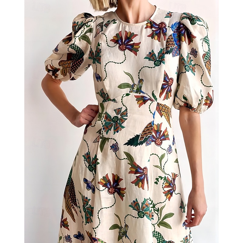 Women's Long Dress Maxi Dress Casual Dress Fashion Outdoor Party Holiday Regular Fit Flower Short Sleeve Crew Neck Beige Summer4