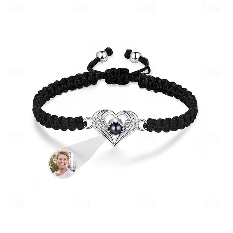Personalized Photo Heart Wings Bracelet, Custom Best Gift for Her, Guardian of Love and Courage – Perfect for Mother's Day, Valentine's Day, Christmas, Anniversary, Birthday Gift for Mom, Wife, Girlfriend – Special Keepsake Jewelry