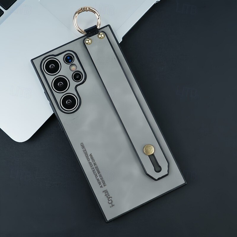 Phone Case For Apple AirTag S25 S24 S23 Ultra Plus S22 Back Cover Ring Holder with Wrist Strap Shockproof TPU PC PU Leather2