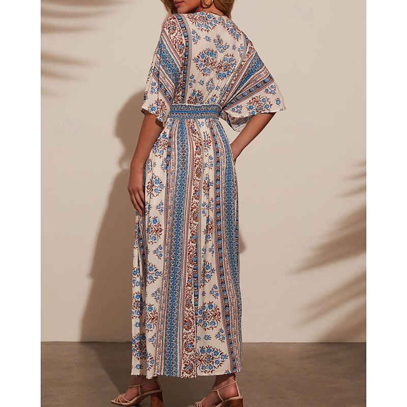 Women's Swimwear Cover Up Swimsuit Tropical Beach Wear Flower V Neck Short Sleeves Bathing Suits4