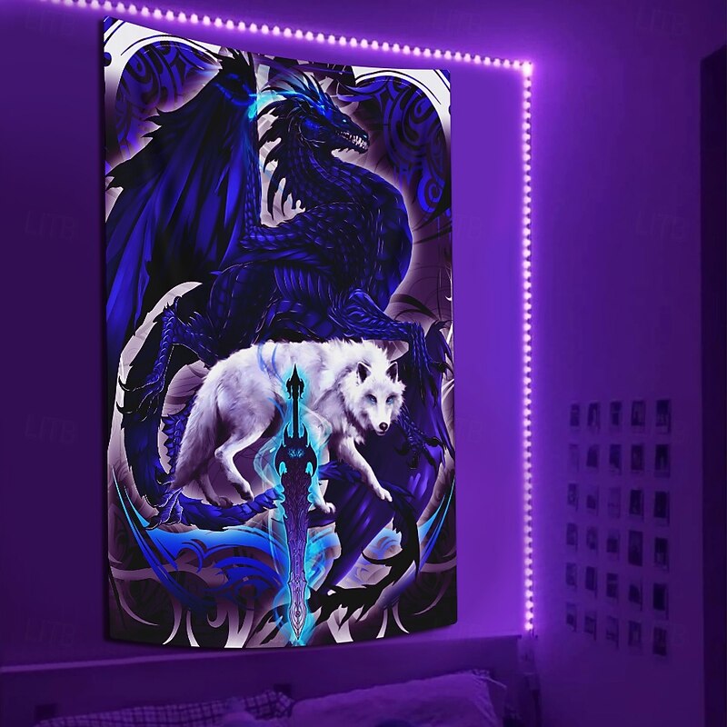 Ruth Thompson Blacklight Tapestry Glow in the Dark Glow Party UV Reactive Trippy Misty Hanging Tapestry Wall Art Mural for Living Room Bedroom Dragonblade ALPHABLADE HIGH REZ3