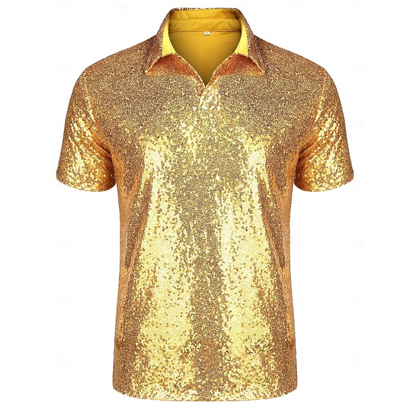 Retro Vintage 1970s Rave T-shirt Polo Short Sleeves Disco Sequins Fancy Dress Men's Halloween Carnival Music Festival Pride Parade Pride Month Adults' T-shirt Spring & Summer2