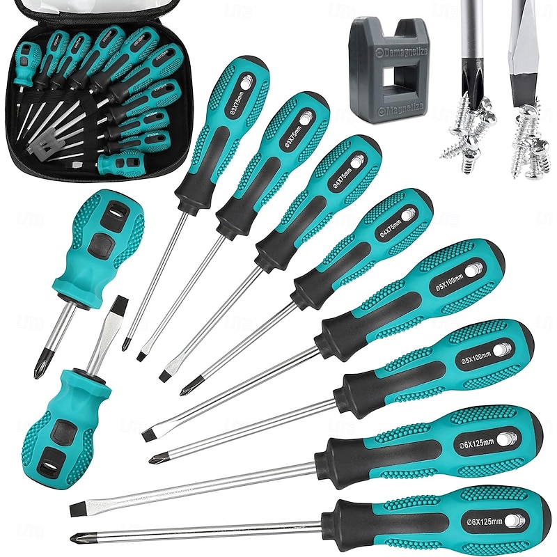 Magnetic Screwdriver Set 10 PCS,5 Phillips and 5 Flat Head Precision Screwdriver,Professional Cushion Grip and Non-Slip for Repair Home Improvement Cr