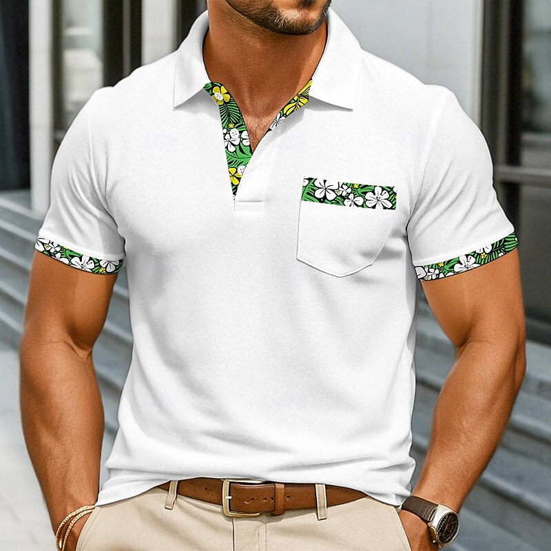 Men's Polo Shirts Golf Shirt Casual Sports Classic Short Sleeve Fashion Cool Color Block Buttons Summer Spring &  Fall Regular Fit White Polo Shirts