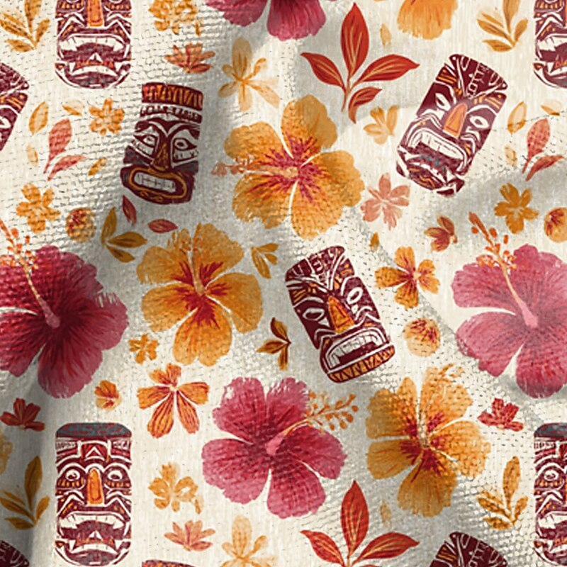 Men's Tropical Flowers Ethnic Tiki Shirt Summer Hawaiian Shirt Button Up Shirt Short Sleeve Hawaiian Resort Vacation Holiday Beach Wear Summer Spring Turndown 3D Print Collared Shirts Khaki Apricot3