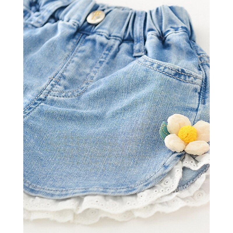 Kids Girls' Shorts Floral Streetwear Patchwork School 4-12 Years Summer Navy Blue Royal Blue Blue3