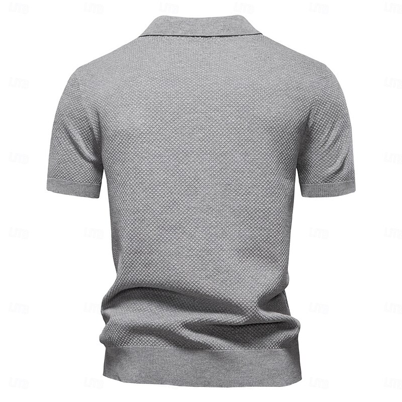 Men's Polo Knit Polo Sweater Business Casual V Neck Short Sleeve Formal Solid Color Textured Novelty Summer All Seasons Light Blue Black White Navy Blue Army Green Dark Gray Polo2