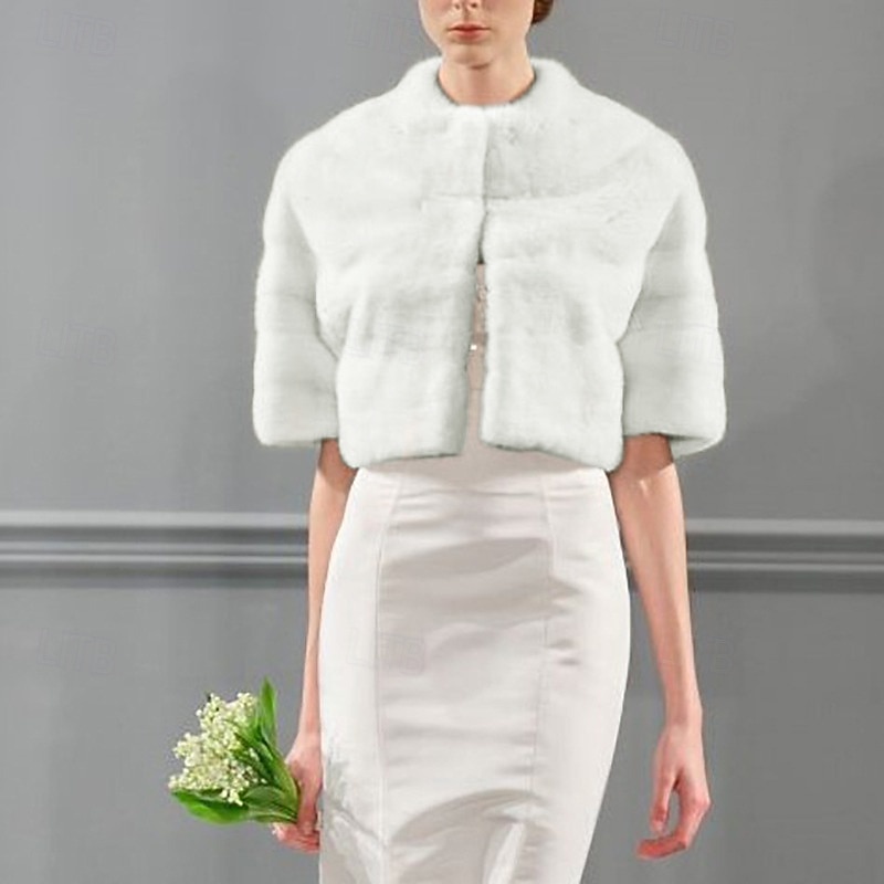 Shawl & Wrap Shawls Women's Wrap Pure Elegant Half Sleeve Faux Fur Wedding Wraps With Pure Color For Wedding All Seasons