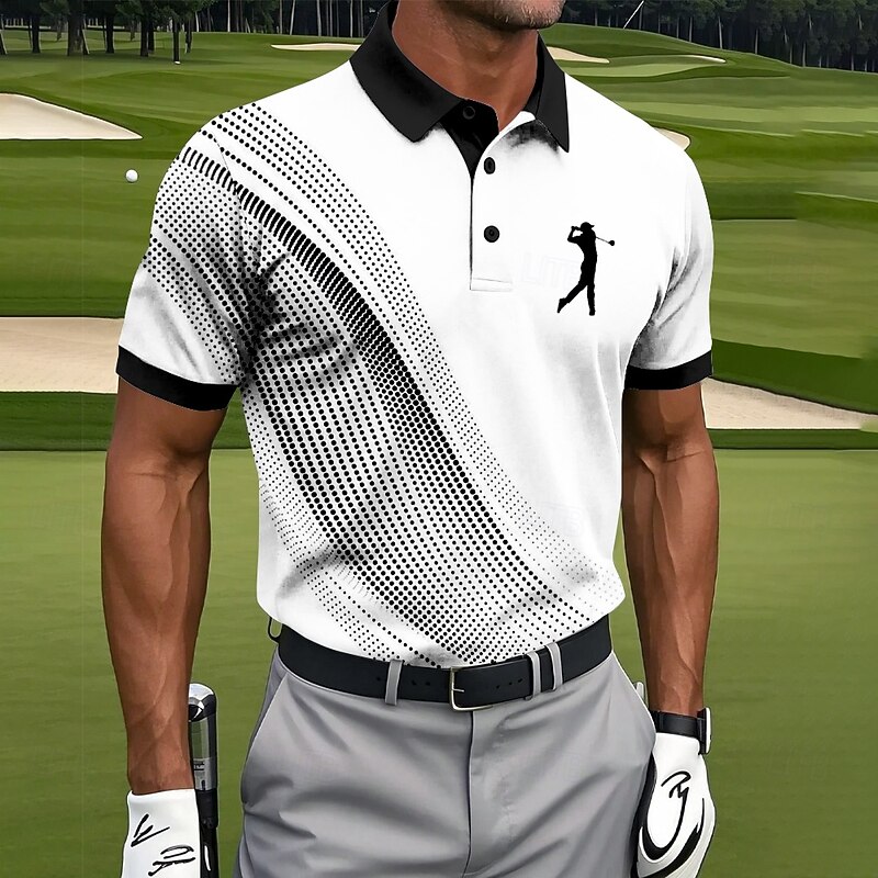 Men's Geometic Golf Sports Polo Shirts Short Sleeve Polo Shirts Collared Shirts Sportswear Athleisure Buttons Summer Black White Blue2