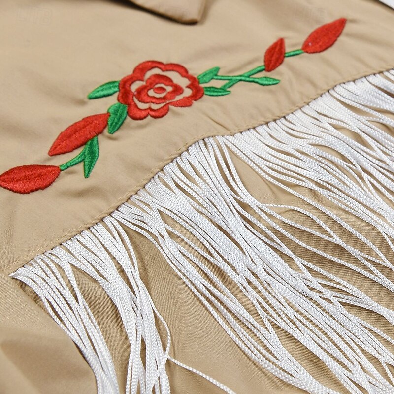 Men's Shirt Summer Shirt Casual Shirt Beach Shirt Western Shirt Button Up Shirt Black Navy Blue khaki Long Sleeve Solid Color Flower Lapel Vacation Casual Embroidered Clothing Apparel Elegant Vintage3