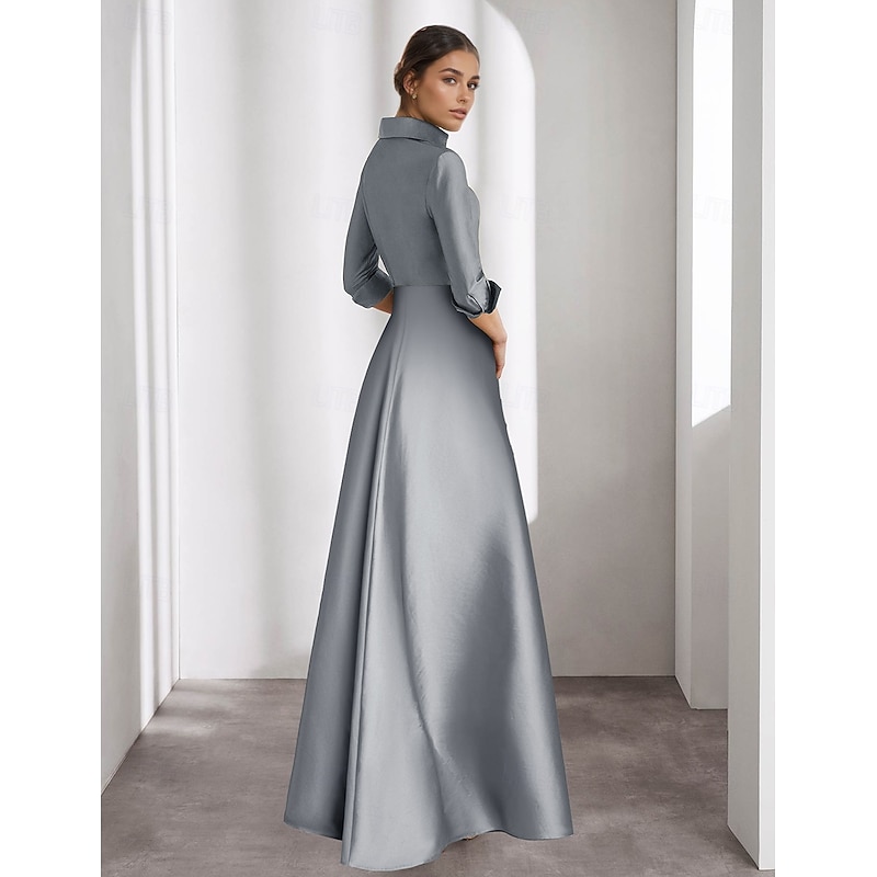 Embroidered Column Evening Gown Elegant Formal Wedding Guest Floor Length Long Sleeve Shirt Collar Satin with Glitter4