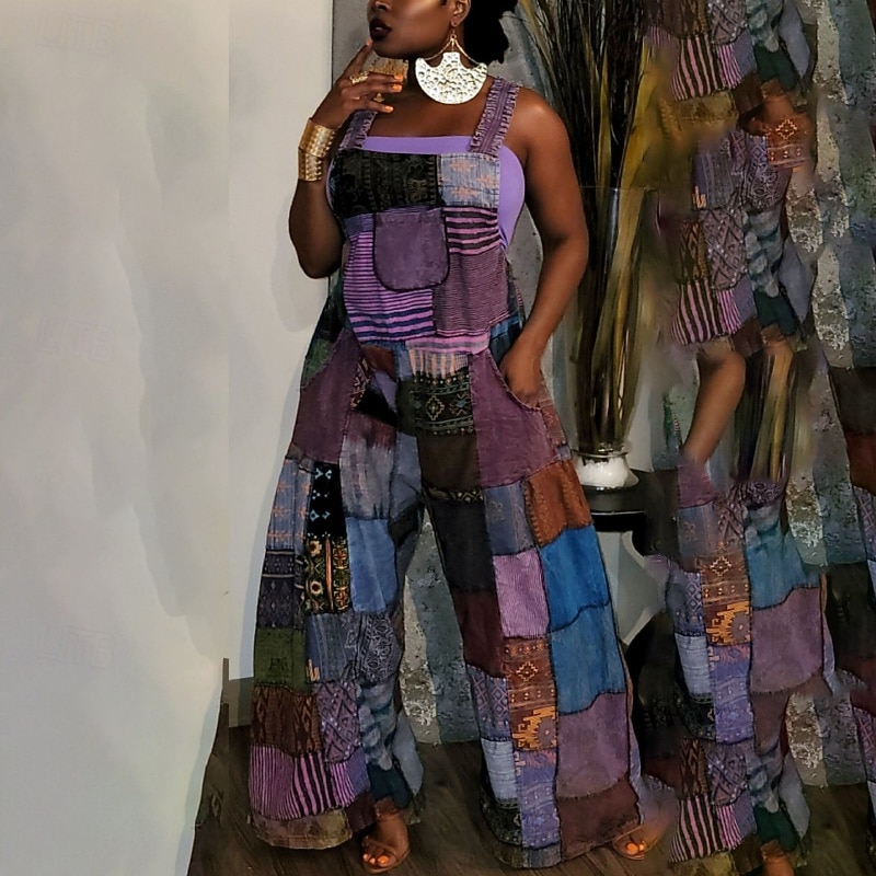 Women's Normal Jumpsuit Casual Floral Sleeveless U Neck Pocket Street Daily Regular Fit Blue Purple Green Summer4