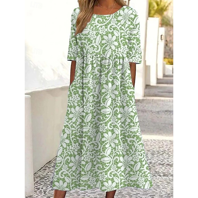 Women's Midi Dress T Shirt Dress Tee Dress A Line Dress Summer Dress Bohemia Vacation Vintage Regular Fit Floral Graphic Ditsy Floral Short Sleeve Crew Neck Light Green Blue Khaki Summer Spring2
