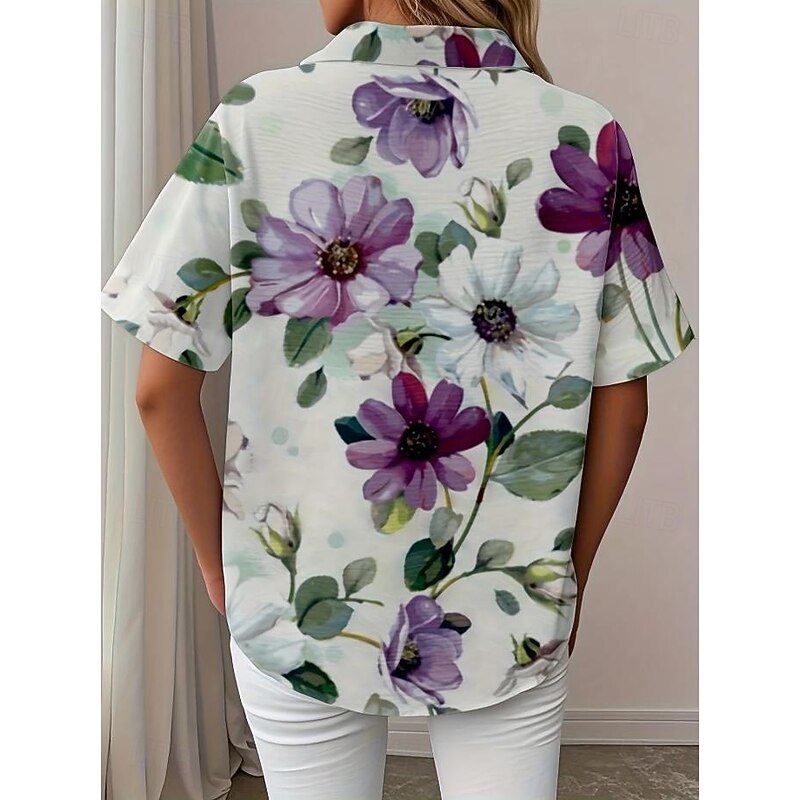 Women's Shirt Long Sleeve Button Down Blouse Floral Graphic Vintage Tropical Daily Sleeveless Short Sleeve Shirt Collar Regular Tops Daily White Red Summer Spring2