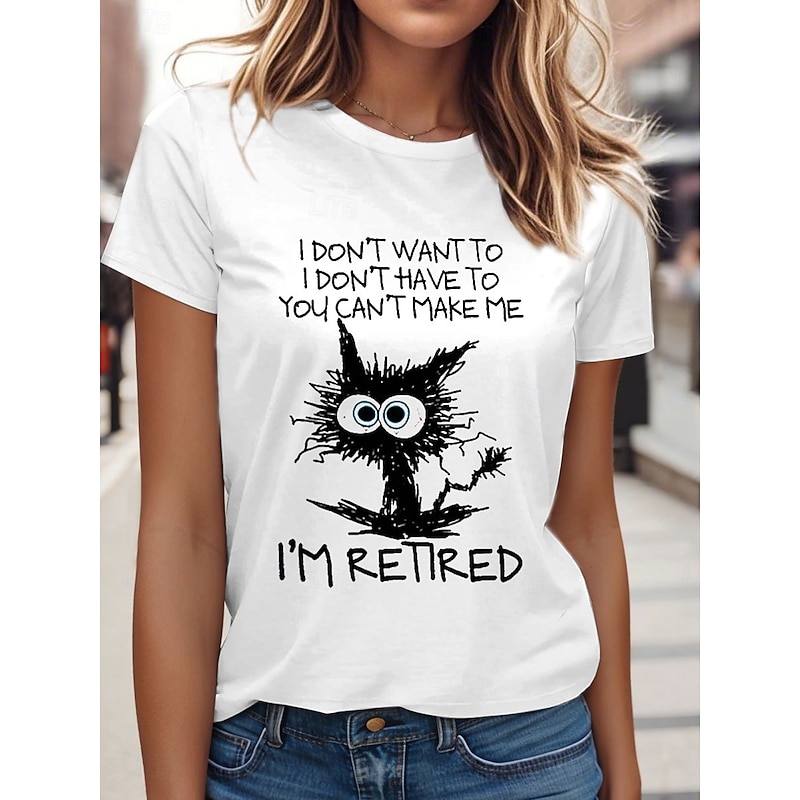 Women's T Shirt Retired Graphic Animal Letter Stylish Classic Casual Short Sleeve Crew Neck Regular Tops Daily Weekend Print White Pink Blue Purple Summer Spring