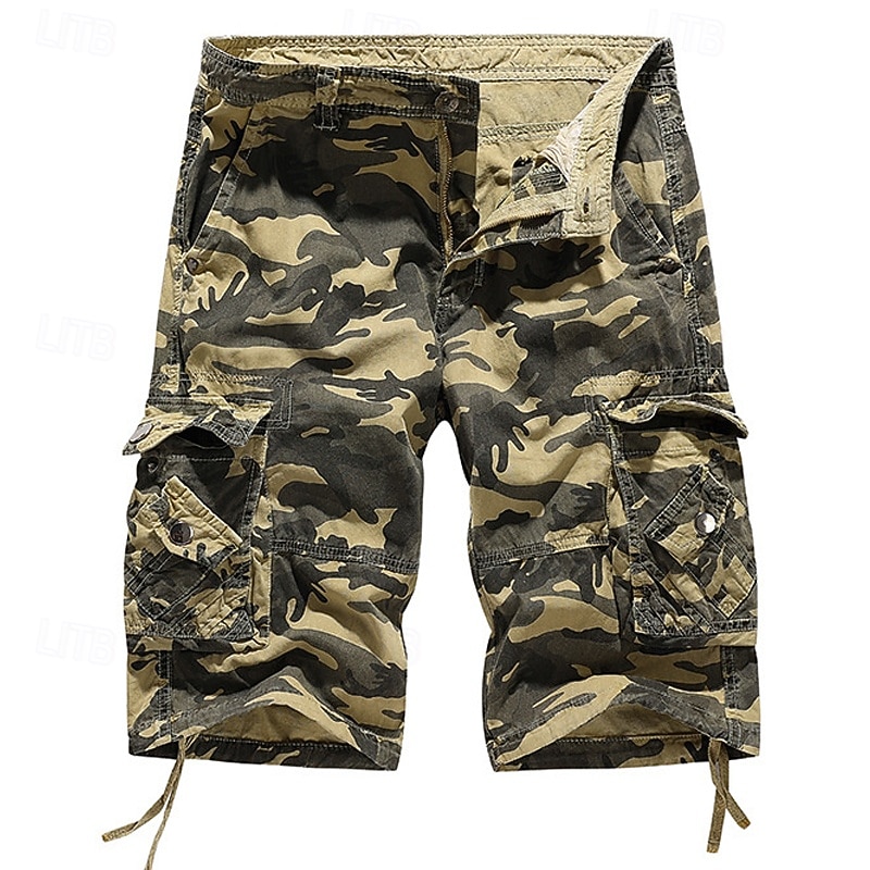 Men's Cargo Shorts Camo Shorts Shorts Summer Shorts Leg Drawstring Flap Pocket Camo / Camouflage Comfort Wearable Knee Length Outdoor Sport Daily Fashion Casual Red Sky Blue3