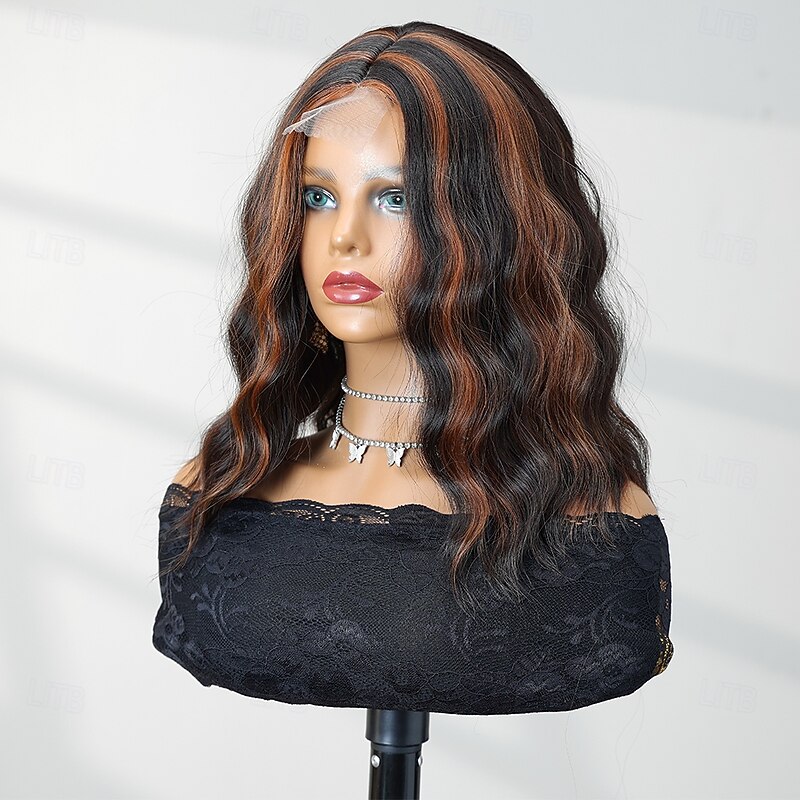 Synthetic Lace Wig Curly Style 14 inch Multi-color Middle Part U Part Wig Women's Wig Dark Brown3