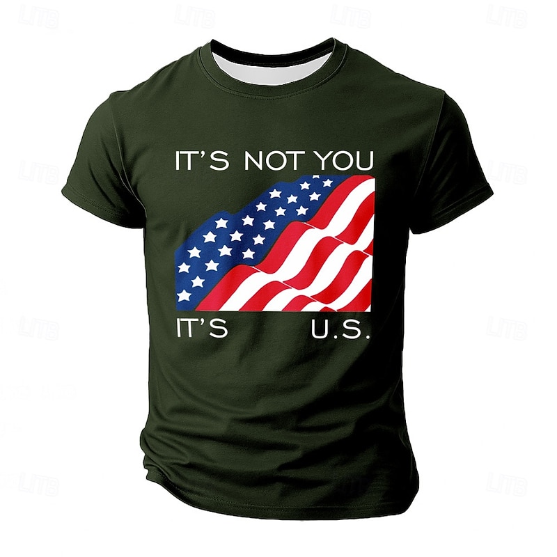 Patriotic T Shirts For Men American US Flag T Shirt Short Sleeve T shirt 3D Print Crew Neck Round Neck Shirt Daily Military Street Casual Daily Black Blue Green Summer Spring All Seasons Clothing - Main Image