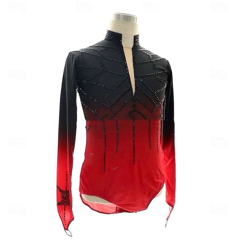 Men's Boys Figure Skating Costumes  High Elasticity Training Competition Skating Wear Classic Crystal / Rhinestone Long Sleeve Ice Skating Figure Skatingtional#MO382