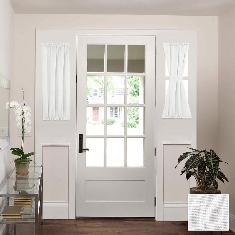 Linen French Door Curtains Privacy Light Reducing Door Curtain with Tieback Rod Pocket Curtain 1 Panel for Glass Door Feature Open Weave Textured