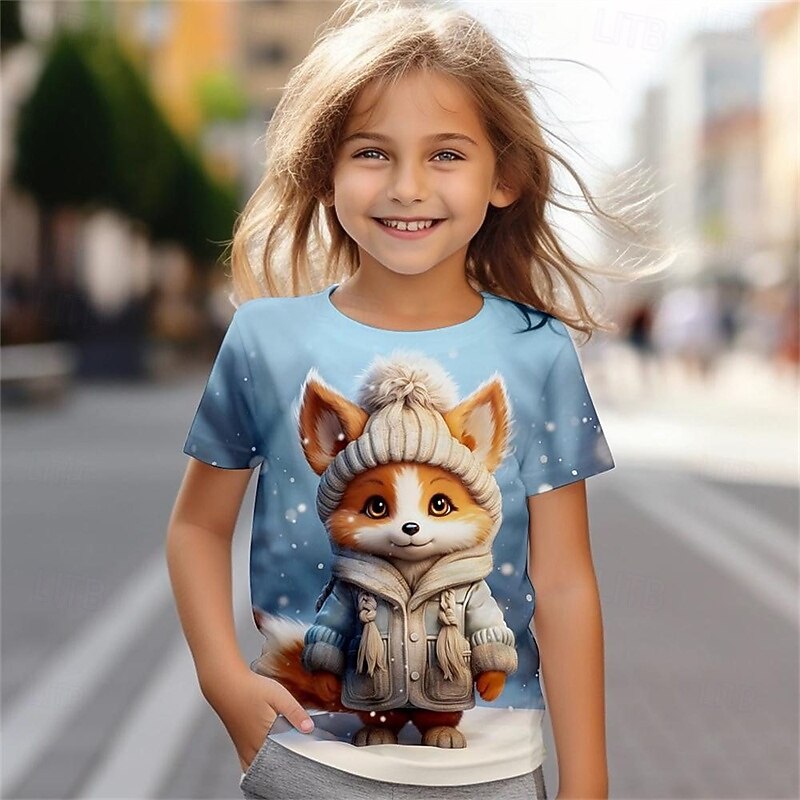 Girls' 3D Animal T shirt Tee Short Sleeve Summer Spring Fashion Basic Kids 4-12 Years Crew Neck Outdoor Casual Daily Regular Fit3
