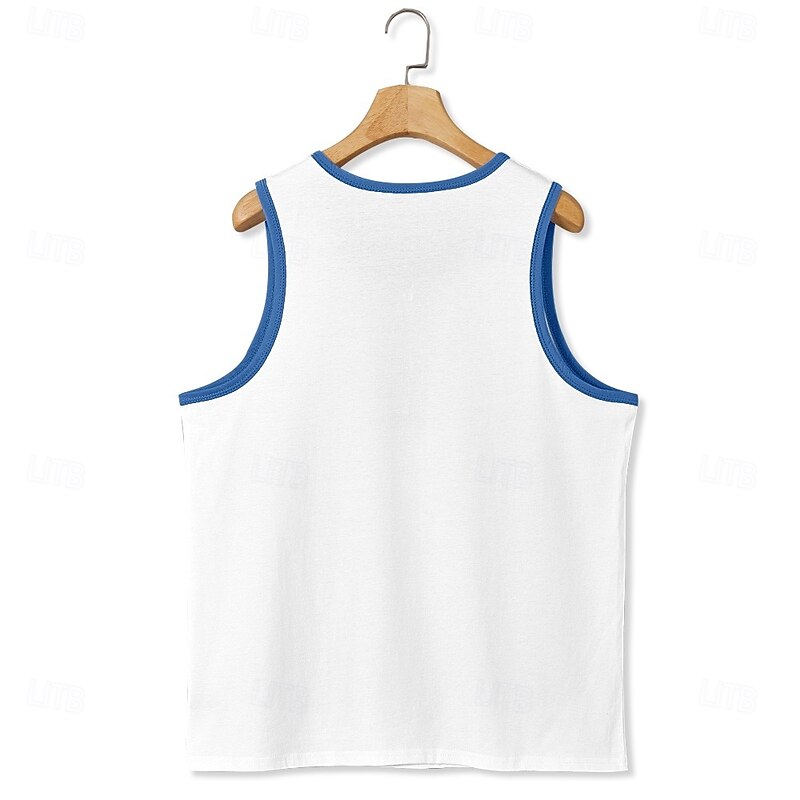 Men's Tank Top Vest Undershirt Sleeveless Shirt Sleeveless U Neck Henley Summer Patchwork Printed Independence Day Fashion Sporty Classic Zipper Graphic Street Casual Sports Black White Navy Blue Top3